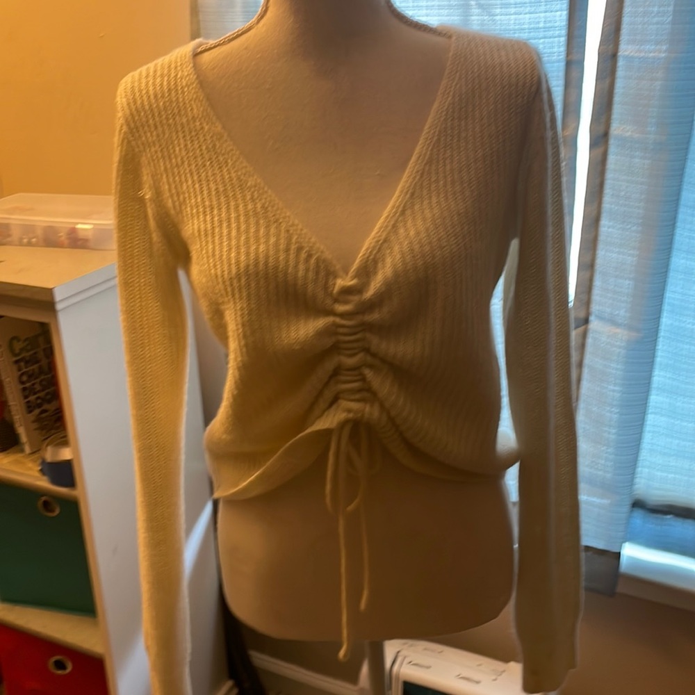 White sweater blouse adjustable shirt for women